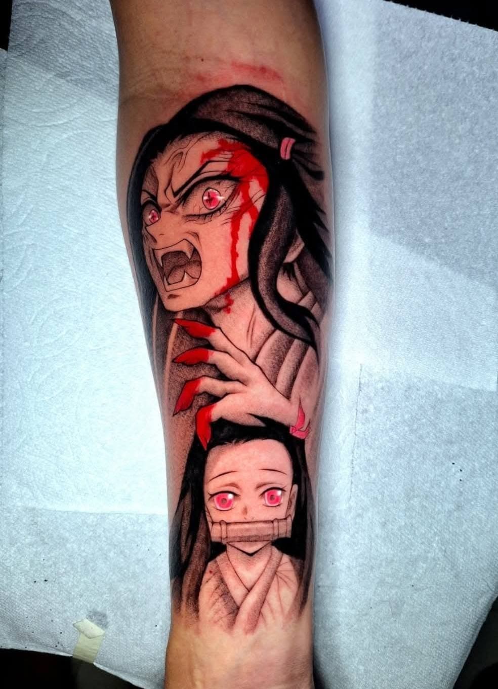 Dark figure study tattoo — haori detail and motion lines