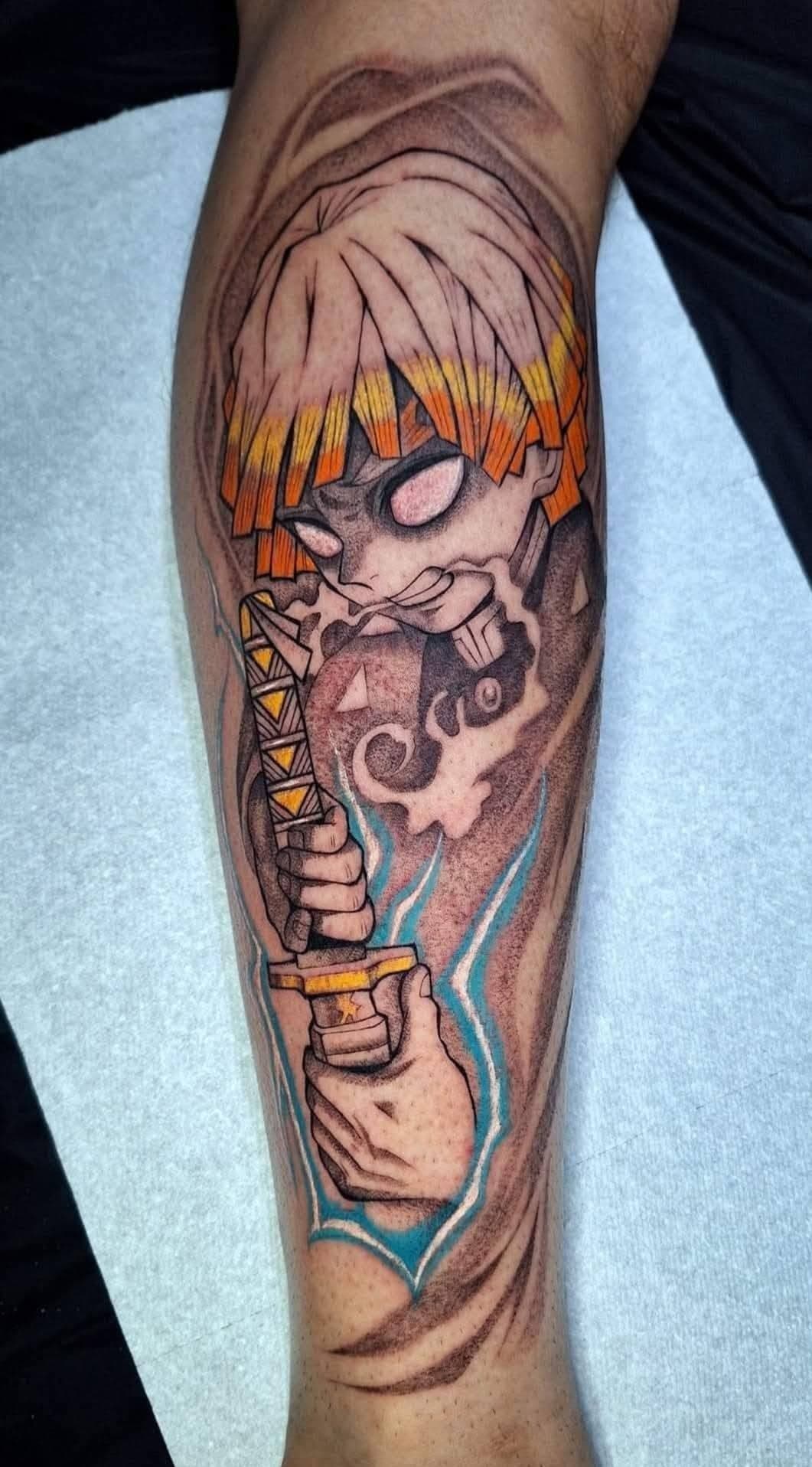 Blackwork tattoo of a crouching fighter, tension in every line
