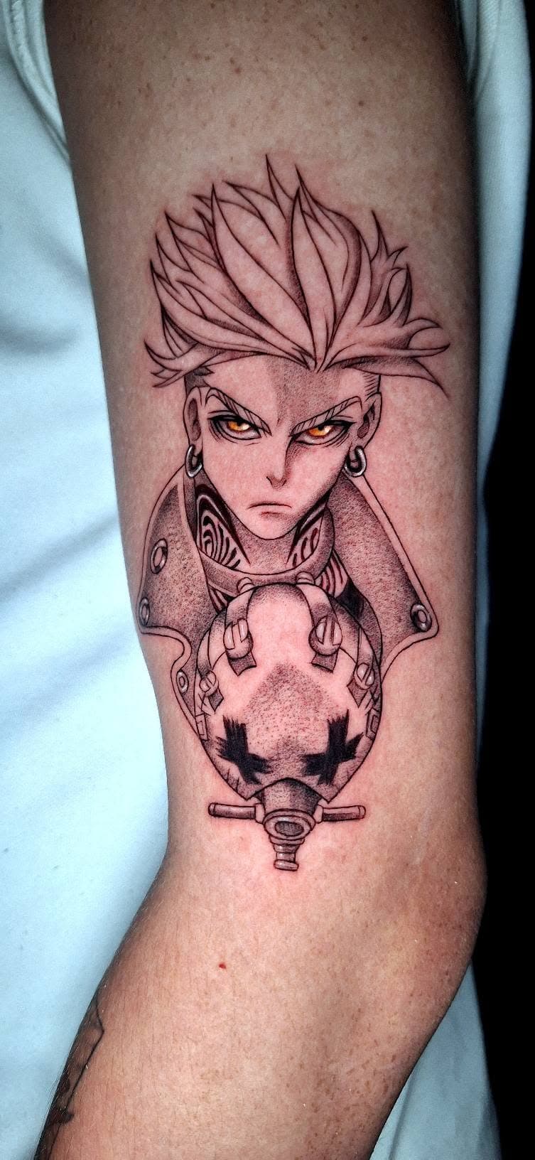 Detailed anime blackwork tattoo by Jesuke