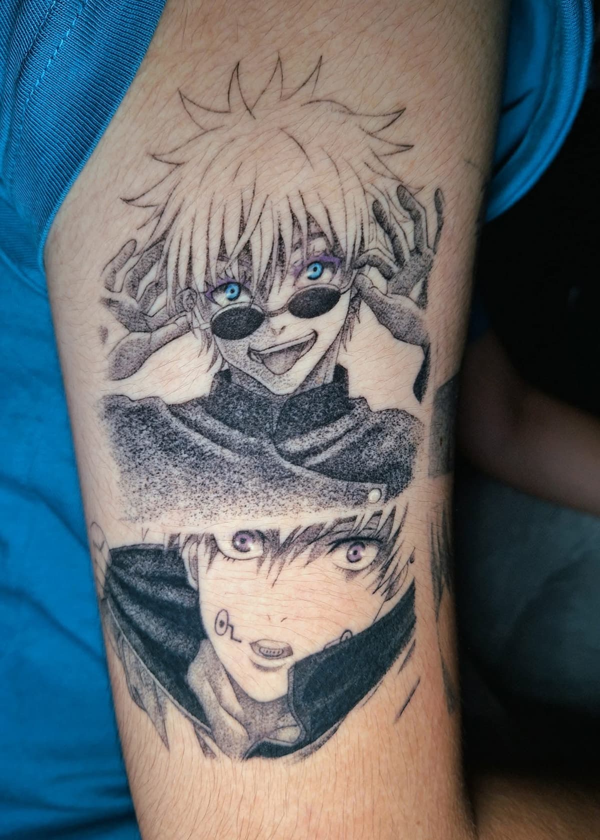 Small healed blackwork anime tattoo