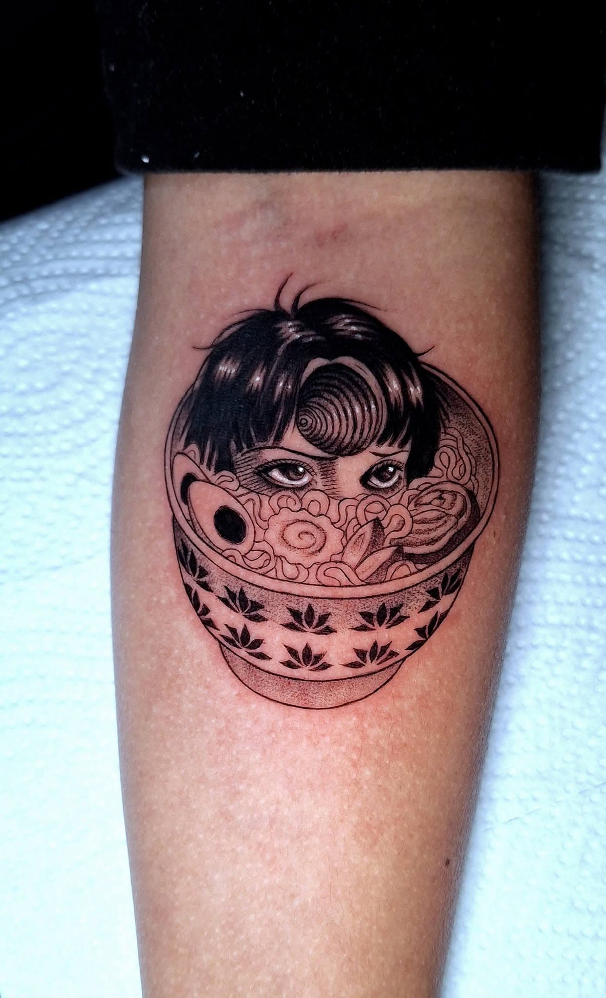 Dark manga portrait tattoo in heavy blackwork
