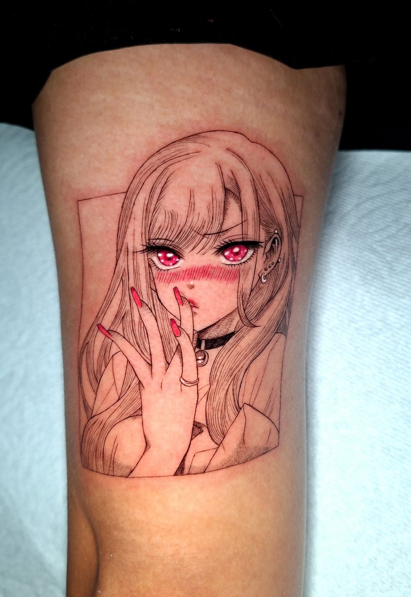 Anime blackwork tattoo — female figure in profile